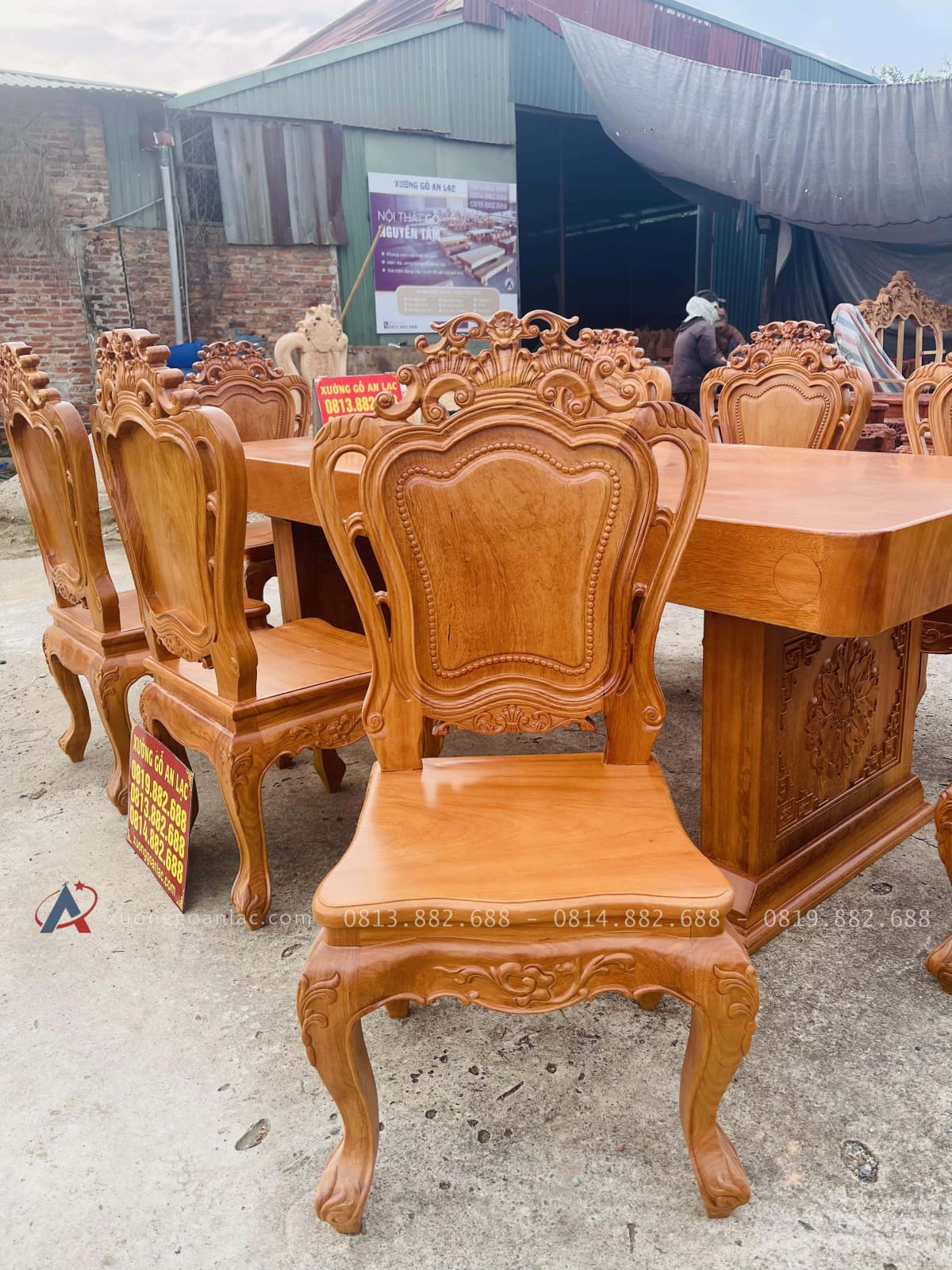 Bộ bàn ăn nguyên khối chữ nhật 8 ghế louis gỗ gõ đỏ hàng vip (Anh Khởi, Tp. Hồ Chí Minh) 36 ghế ăn phong cách louis hoàng gia
