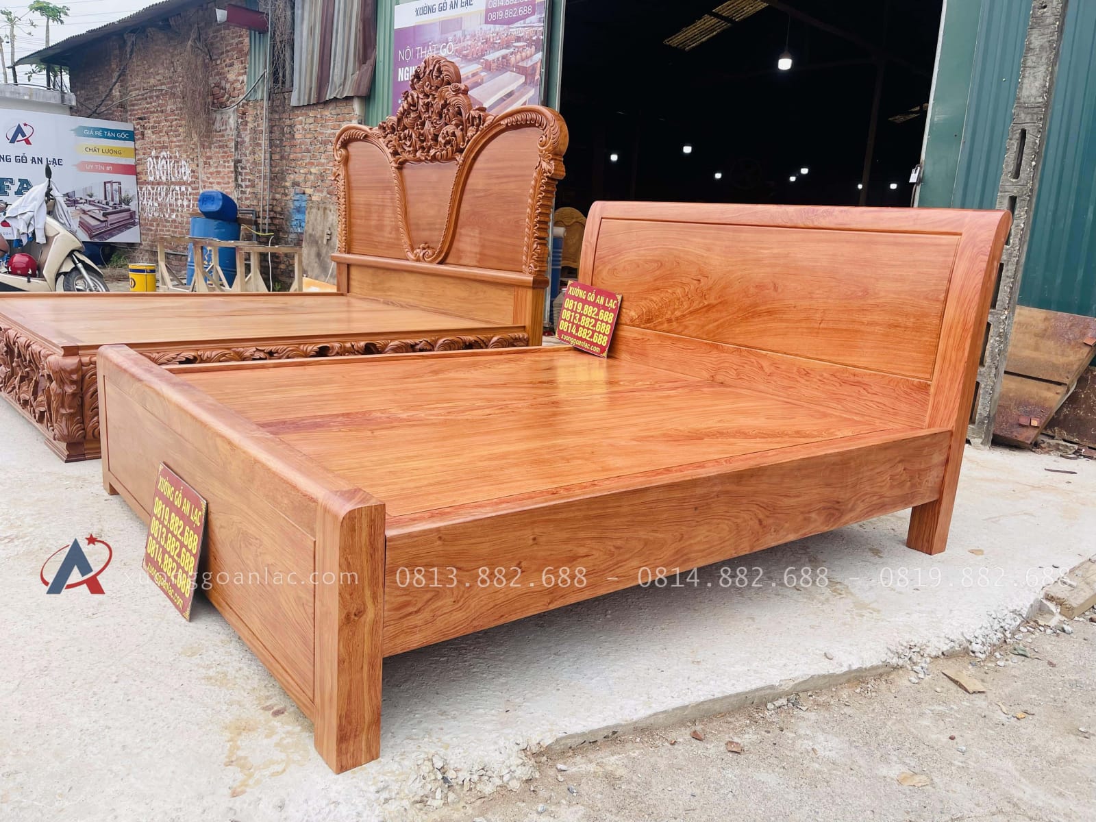 Giường 2m x 2m2 trơn hoàn thiện màu Hương sáng 15 mẫu giường ngủ gỗ hương đá