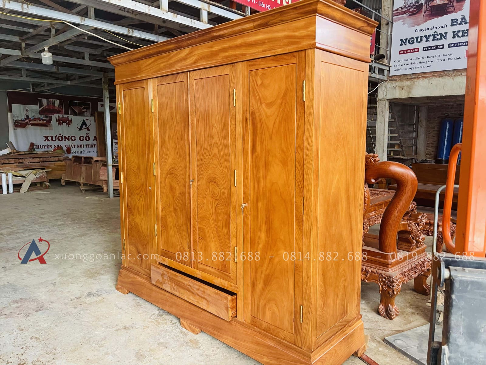 Mẫu tủ quần áo gỗ gõ đỏ hiện đại 3 tủ quần áo gỗ gõ đỏ