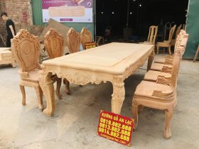 bàn mộc của bộ bàn ăn hoàng gia 8 ghế louis có tay gỗ gõ đỏ