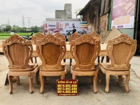 Bộ bàn ăn hoàng gia 8 ghế louis có tay gỗ gõ đỏ cao cấp (Chị Linh, Điện Biên) 10 bộ bàn ăn gỗ gõ đỏ cao cấp đục 1 mặt