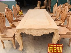 Bộ bàn ăn hoàng gia 8 ghế louis có tay gỗ gõ đỏ cao cấp (Chị Linh, Điện Biên) 11 bàn ăn louis hoàng gia