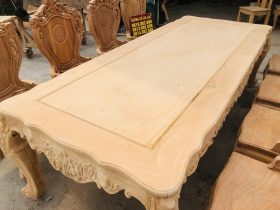 Bộ bàn ăn hoàng gia 8 ghế louis có tay gỗ gõ đỏ cao cấp (Chị Linh, Điện Biên) 12 bàn ăn khung ván gỗ gõ đỏ