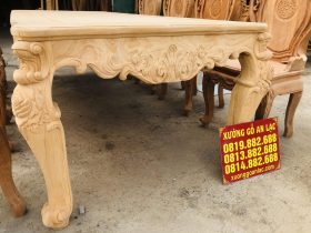 Bộ bàn ăn hoàng gia 8 ghế louis có tay gỗ gõ đỏ cao cấp (Chị Linh, Điện Biên) 13 hệ chân yếm đục hoa lá tây