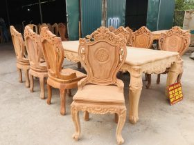 Bộ bàn ăn hoàng gia 8 ghế louis có tay gỗ gõ đỏ cao cấp (Chị Linh, Điện Biên) 14 bộ bàn ăn 8 ghế louis hoàng gia