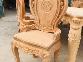 Bộ bàn ăn hoàng gia 8 ghế louis có tay gỗ gõ đỏ cao cấp (Chị Linh, Điện Biên) 15 mẫu ghế louis hoàng gia có tay