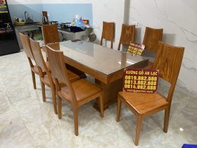 Bộ bàn ăn nguyên khối chữ nhật 8 ghế hiện đại gỗ gõ đỏ siêu vip (Anh Tùng, Thanh Hóa) 15 bàn ăn 8 ghế phong cách hiện đại