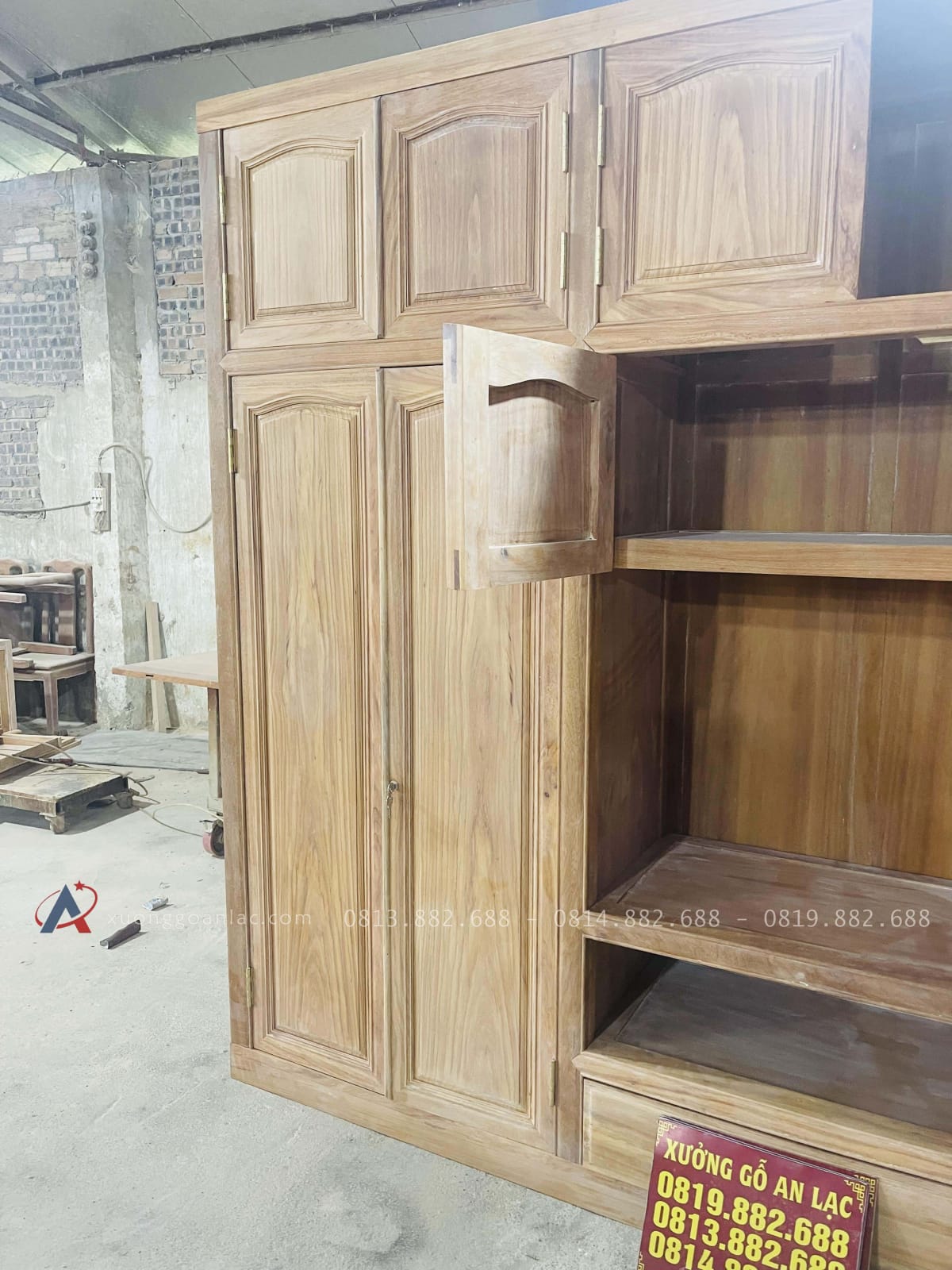 Bản mộc tủ quần áo gỗ gõ đỏ cao cấp 41 mặt cánh khung tranh ván liền
