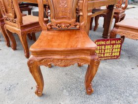 Siêu phẩm bàn ăn chữ nhật 10 ghế hồng hạt gỗ hương đá cao cấp (Chị Phượng, Hải Phòng) 22 hệ chân và yếm ghế đục hoa lá tây