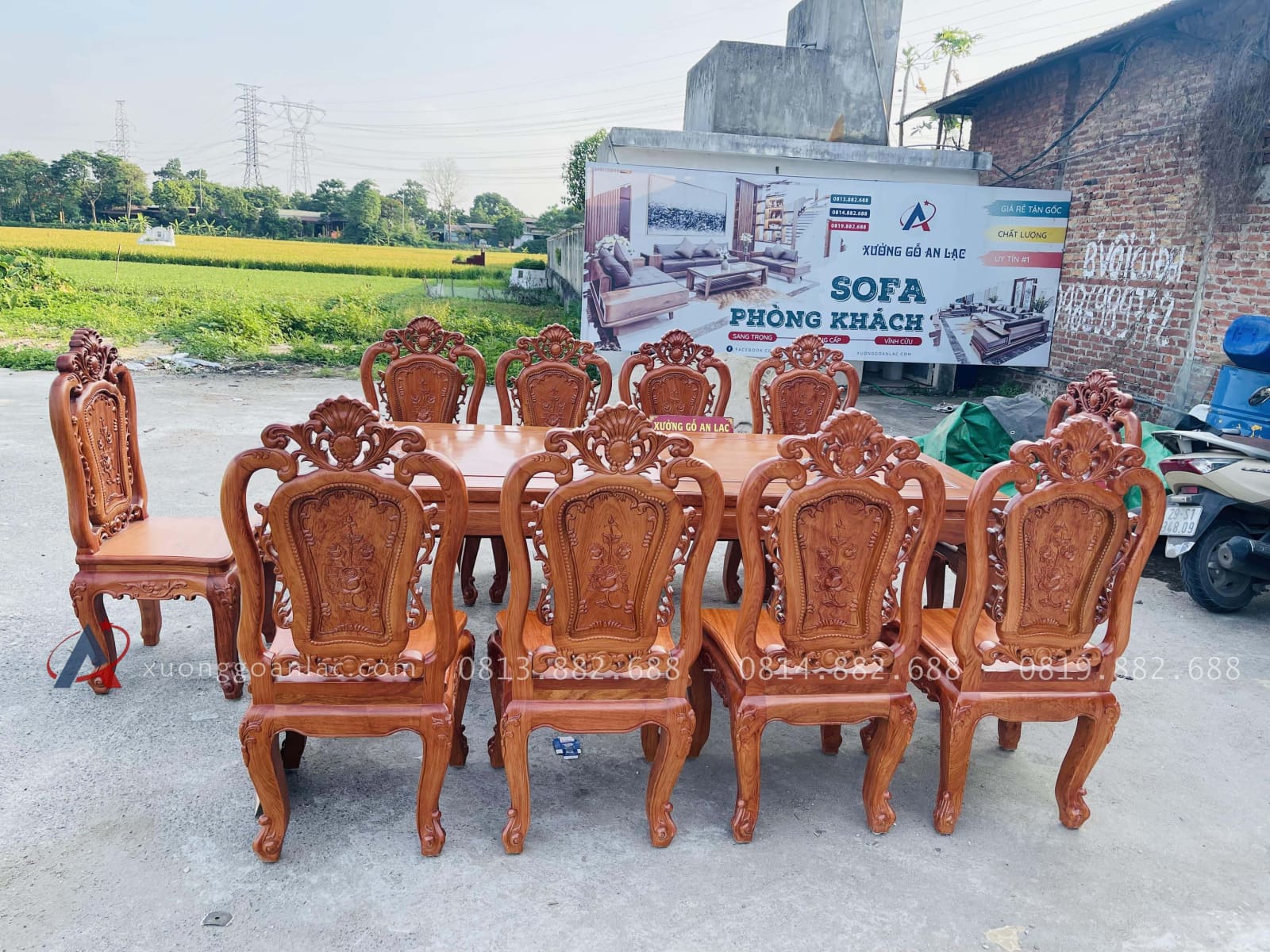 Siêu phẩm bàn ăn chữ nhật 10 ghế hồng hạt gỗ hương đá cao cấp (Chị Phượng, Hải Phòng) 26 bộ bàn ghế ăn gỗ hương đá