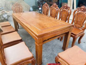 Siêu phẩm bàn ăn chữ nhật 10 ghế hồng hạt gỗ hương đá cao cấp (Chị Phượng, Hải Phòng) 15 mẫu bàn chữ nhật trơn đơn giản