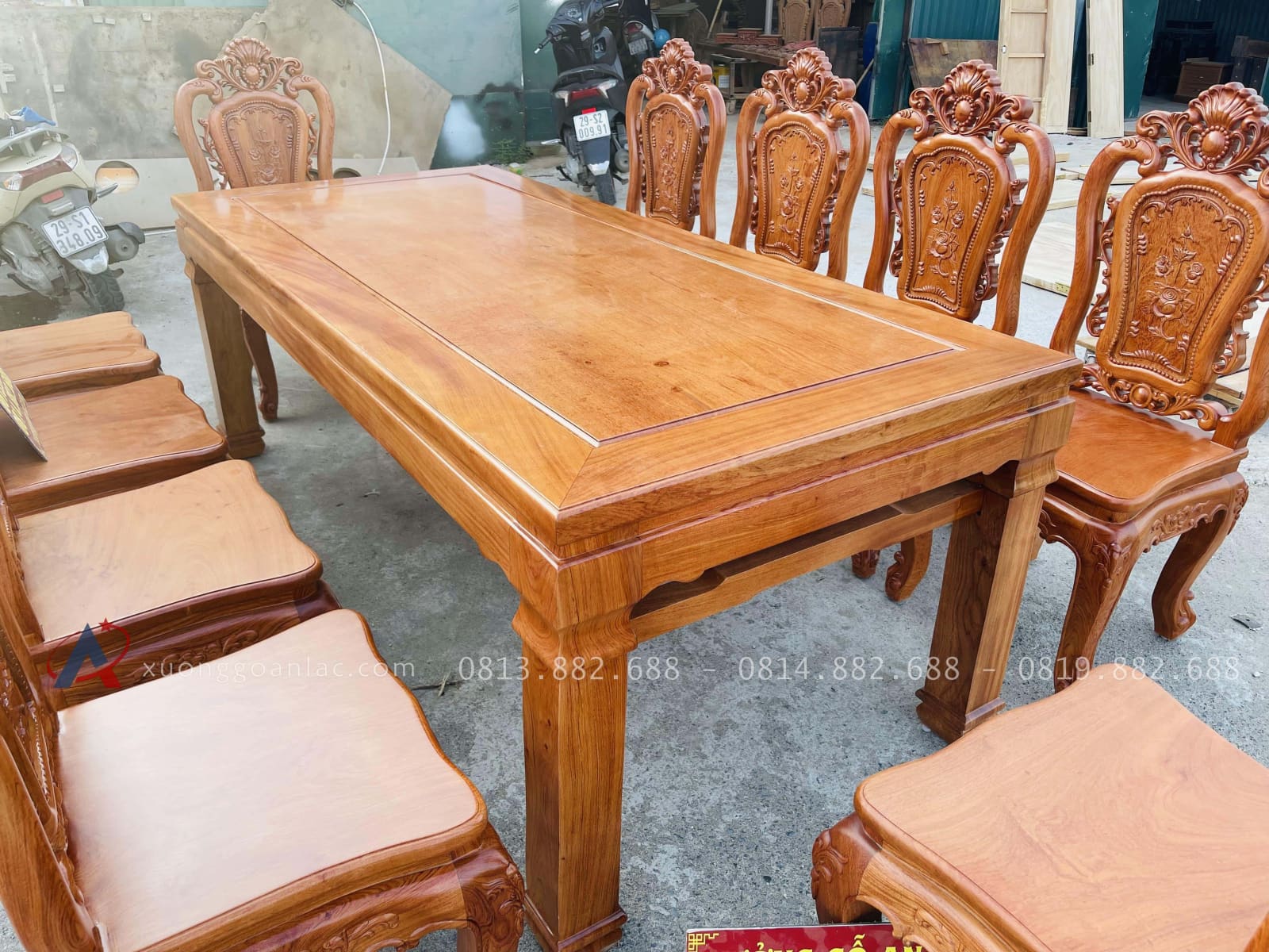 Siêu phẩm bàn ăn chữ nhật 10 ghế hồng hạt gỗ hương đá cao cấp (Chị Phượng, Hải Phòng) 27 mẫu bàn chữ nhật trơn đơn giản
