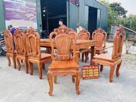 Siêu phẩm bàn ăn chữ nhật 10 ghế hồng hạt gỗ hương đá cao cấp (Chị Phượng, Hải Phòng) 18 bộ 10 ghế louis hoàng gia tân cổ điển
