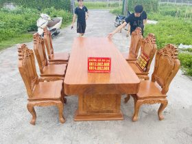 siêu phẩm bàn ăn nguyên khối 6 ghế louis gỗ gõ đỏ cao cấp