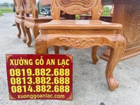 Siêu phẩm bàn ăn nguyên khối chữ nhật 6 ghế louis gỗ gõ đỏ (Cô Tuyết, Đà Nẵng) 22 chân yếm ghế chạm lá tây