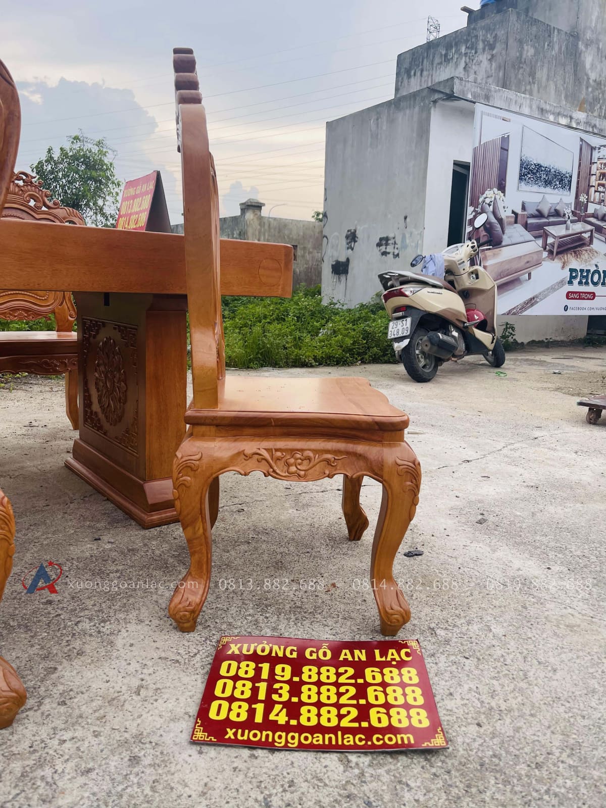 Siêu phẩm bàn ăn nguyên khối chữ nhật 6 ghế louis gỗ gõ đỏ (Cô Tuyết, Đà Nẵng) 35 góc nghiêng của ghế ngồi