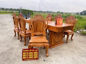 Siêu phẩm bàn ăn nguyên khối chữ nhật 6 ghế louis gỗ gõ đỏ (Cô Tuyết, Đà Nẵng) 14 bộ bàn ăn 6 ghế louis