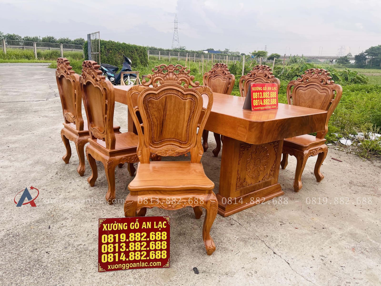 Siêu phẩm bàn ăn nguyên khối chữ nhật 6 ghế louis gỗ gõ đỏ (Cô Tuyết, Đà Nẵng) 26 bộ bàn ăn 6 ghế louis