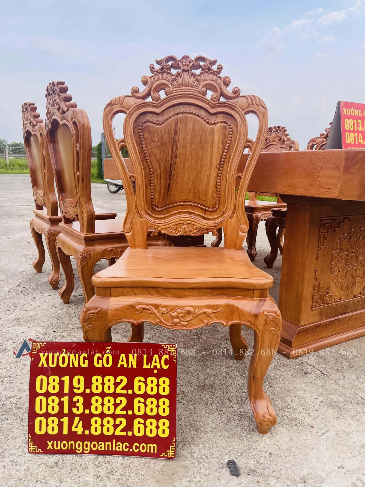Siêu phẩm bàn ăn nguyên khối chữ nhật 6 ghế louis gỗ gõ đỏ (Cô Tuyết, Đà Nẵng) 31 ghế louis hoàng gia tân cổ điển