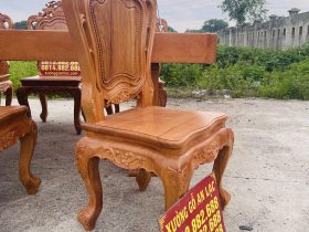 Siêu phẩm bàn ăn nguyên khối chữ nhật 6 ghế louis gỗ gõ đỏ (Cô Tuyết, Đà Nẵng) 20 ghế ngồi lưng tựa cao