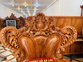 Mẫu bàn ghế hoàng gia nguyên khối 10 món gỗ hương đá (Chú Sang,Lộc Ninh) 36 lưng tựa ghế đơn louis hoàng gia