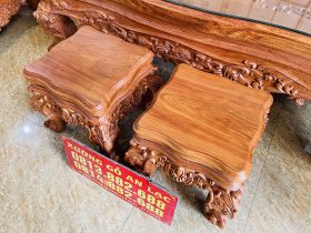 Mẫu bàn ghế hoàng gia nguyên khối 10 món gỗ hương đá (Chú Sang,Lộc Ninh) 39 bộ đôi đôn ngồi gỗ hương đá
