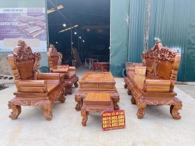 Bộ bàn ghế louis hoàng gia nguyên khối 6 món gỗ gõ đỏ của Chú Minh , Quy Nhơn 27 bộ sản phẩm còn có 2 ghế đơn louis