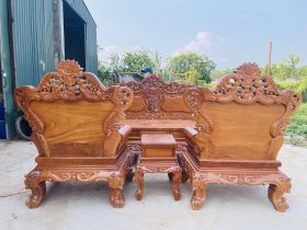 Bộ bàn ghế louis hoàng gia nguyên khối 6 món gỗ gõ đỏ của Chú Minh , Quy Nhơn 29 mặt lưng của ghế đơn louis