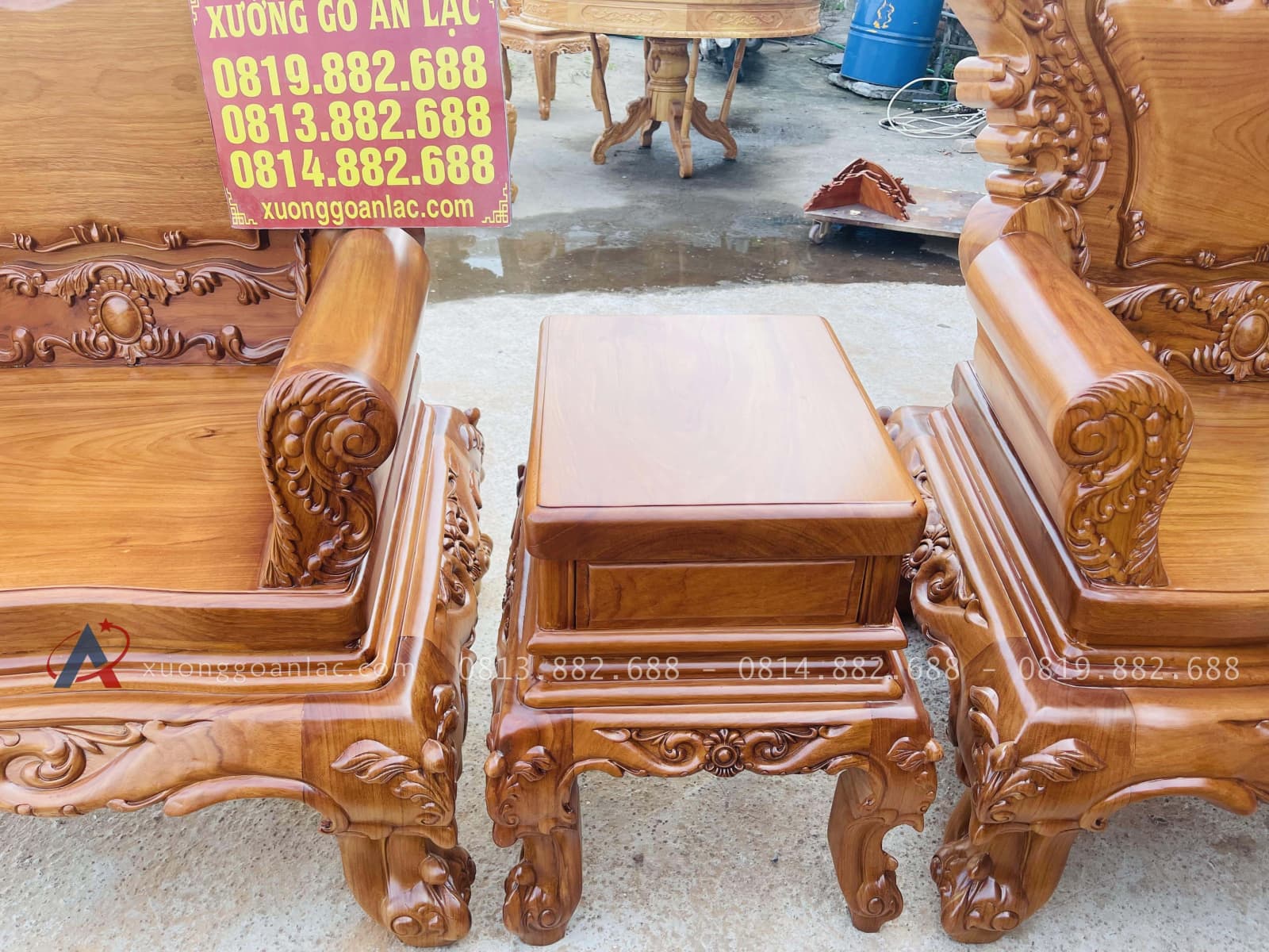 Bộ bàn ghế louis hoàng gia nguyên khối 6 món gỗ gõ đỏ của Chú Minh , Quy Nhơn 46 đôn kẹp hoàng gia gỗ hương đá
