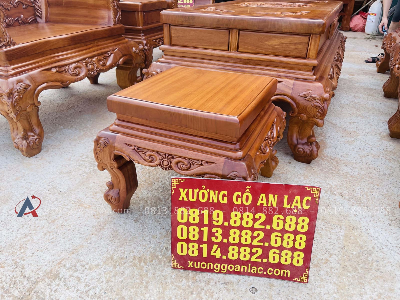 Bộ bàn ghế louis hoàng gia nguyên khối 6 món gỗ gõ đỏ của Chú Minh , Quy Nhơn 47 đôn ngồi hoàng gia gỗ hương đá