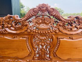 Bộ bàn ghế louis hoàng gia nguyên khối 6 món gỗ gõ đỏ của Chú Minh , Quy Nhơn 22 chương ghế 10p đục hoa hồng lá tây xoắn ốc