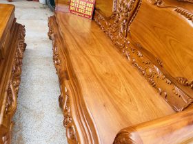 Bộ bàn ghế louis hoàng gia nguyên khối 6 món gỗ gõ đỏ của Chú Minh , Quy Nhơn 25 mặt đoản nguyên khối dày 6p