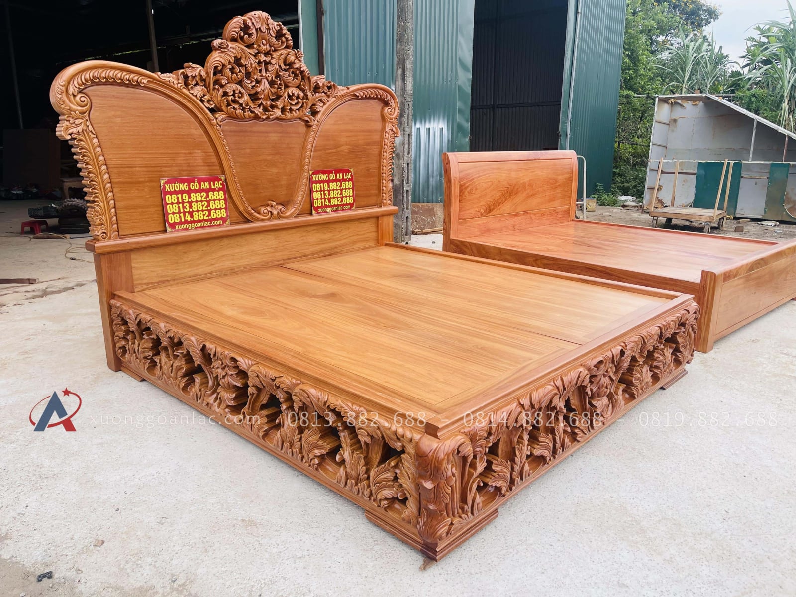 Siêu phẩm giường hoàng gia nguyên khối GAL-16 gỗ gõ đỏ cao cấp (Chị Hạnh, Hà Nội) 2 Mẫu giường ngủ siêu phẩm kích thước lớn