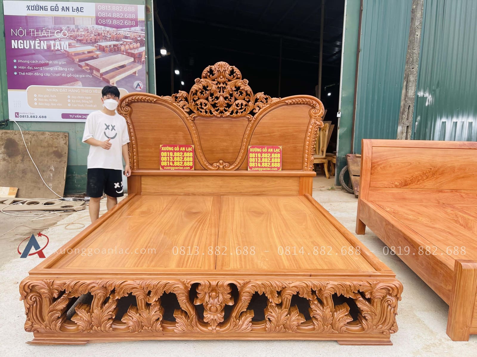 Siêu phẩm giường hoàng gia nguyên khối GAL-16 gỗ gõ đỏ cao cấp (Chị Hạnh, Hà Nội) 30 Kích thước giường lớn hoành tráng nổi bật