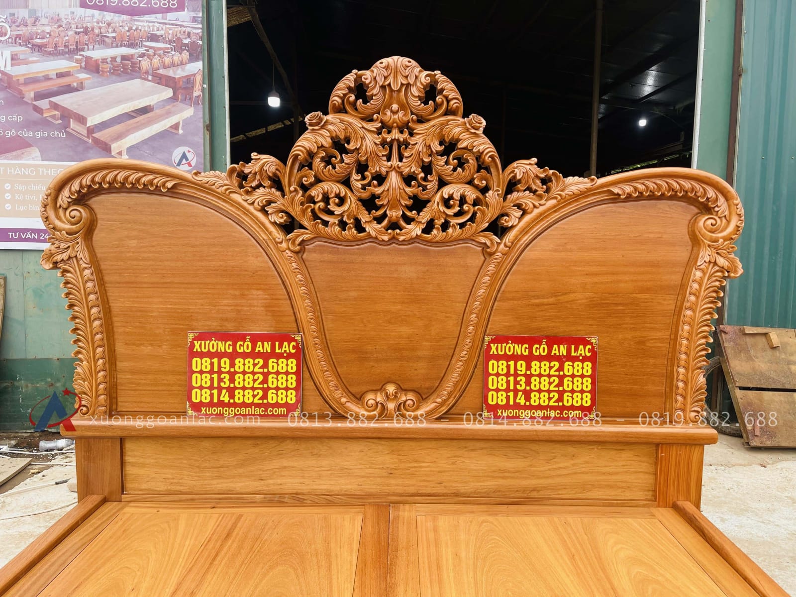 Siêu phẩm giường hoàng gia nguyên khối GAL-16 gỗ gõ đỏ cao cấp (Chị Hạnh, Hà Nội) 31 Thành giường ngủ louis hoàng gia