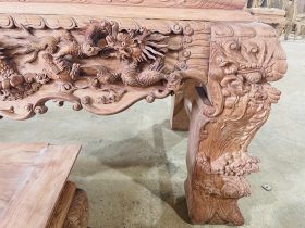 Nguyên mộc sập thờ tứ linh nhị cấp 2m17 giao Bình Thuận 25 hình tượng rồng tên thân sập