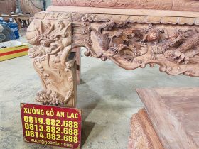 Nguyên mộc sập thờ tứ linh nhị cấp 2m17 giao Bình Thuận 26 hình tượng phượng hoàng đục tay