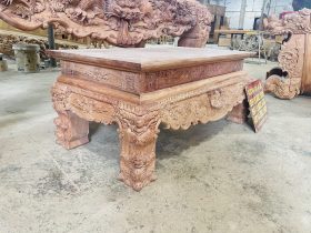 Nguyên mộc sập thờ tứ linh nhị cấp 2m17 giao Bình Thuận 30 bàn cơm đục tỉa họa tiết tinh xảo