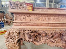 Nguyên mộc sập thờ tứ linh nhị cấp 2m17 giao Bình Thuận 23 sập thờ đục tỉa họa tiết tinh xảo
