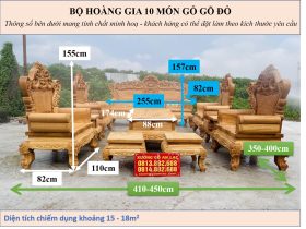 Bộ bàn ghế hoàng gia louis 10 món gỗ gõ đỏ ( Chú Quyền, Bình Định) 16 kích thước Bộ Hoàng giá ván liền tấm 10 món gỗ gõ đỏ