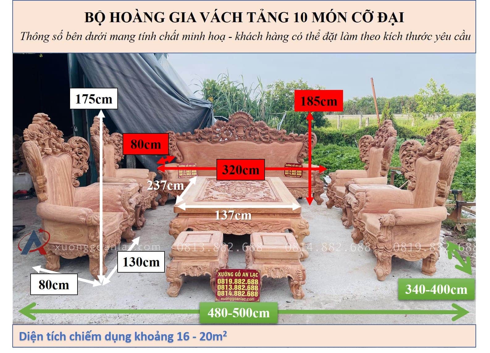 Mộc bộ bàn ghế hoàng gia vách tảng 10 món gỗ hương đá (Anh Quyết, Hà Tĩnh) 37 KÍCH THƯỚC BỘ HOÀNG GIA VÁCH TẢNG 10 MÓN CỠ ĐẠI