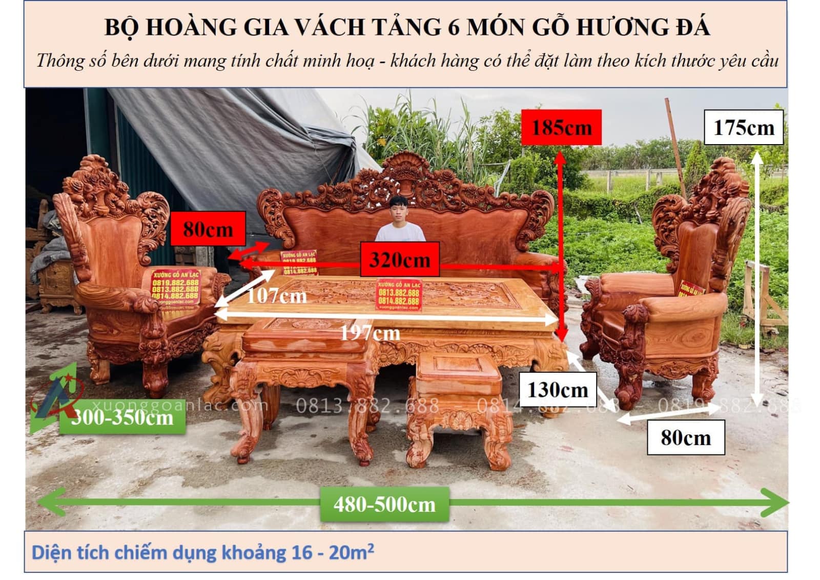 Siêu phẩm bản mộc bàn ghế hoàng gia vách tảng 6 món gỗ hương đá (Anh Thắng,Yên Bái ) 30 Kích thước hoàng gia vách tảng gỗ hương đá 6 món
