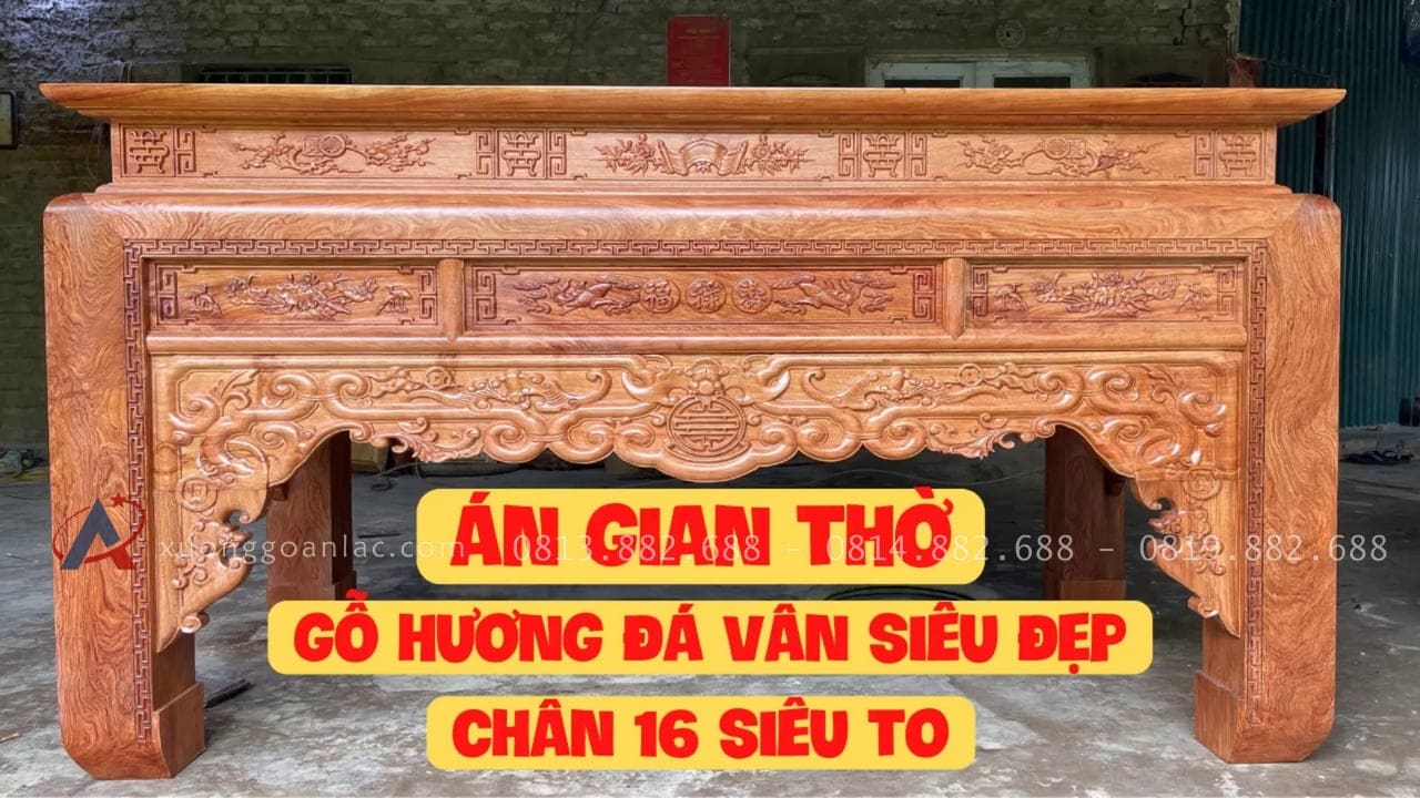 Bộ án gian thờ 2m17 gỗ hương đá hàng vip chân 16 (Lạng Sơn) 16 bộ án gian thờ gỗ hương đá hàng vip