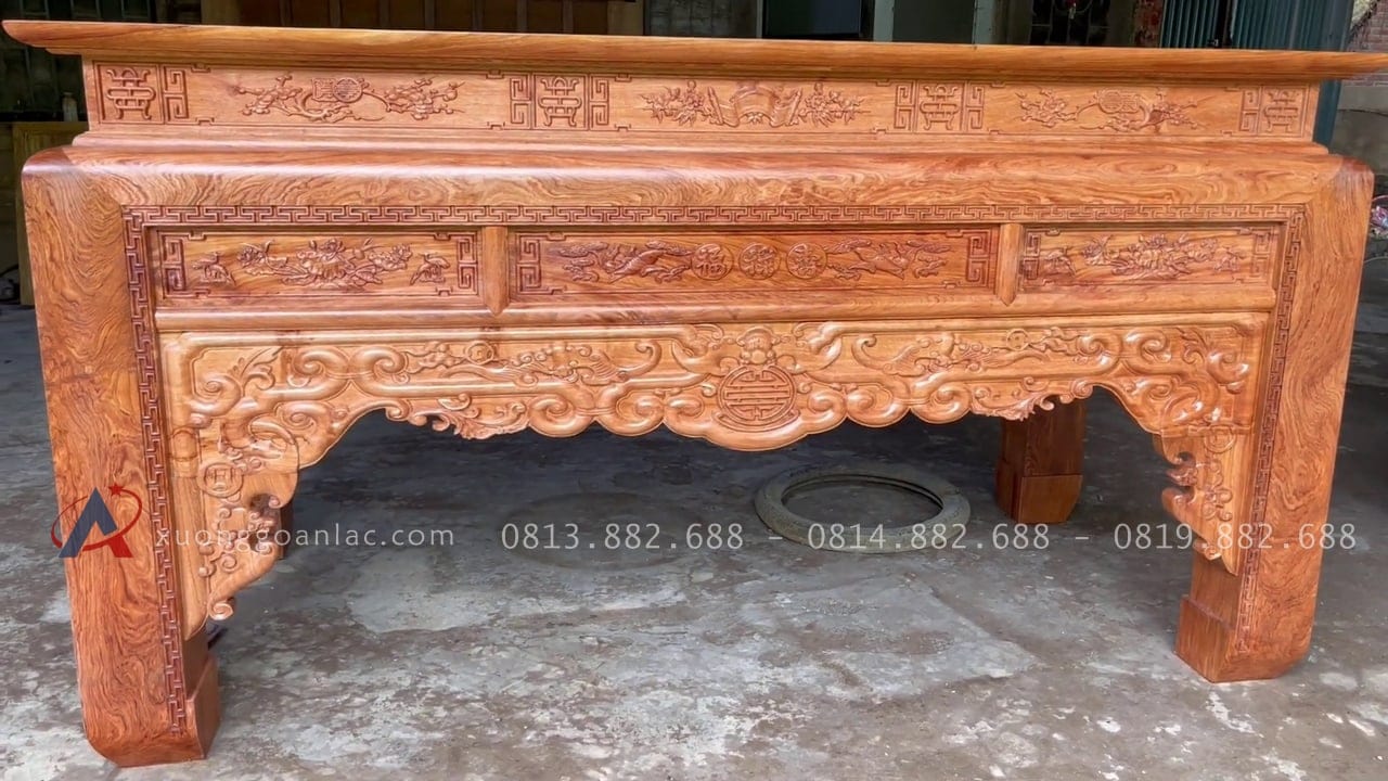 Bộ án gian thờ 2m17 gỗ hương đá hàng vip chân 16 (Lạng Sơn) 17 an gian thờ dơi ngũ phúc