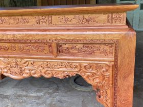 Bộ án gian thờ 2m17 gỗ hương đá hàng vip chân 16 (Lạng Sơn) 12 yếm mành đục dơi ngũ phúc kim tiền