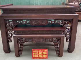 Bộ án gian thờ hàng đặt theo thiết kế 1m97 gỗ hương đá chân 14 8 combo án gian thờ và bàn cơm