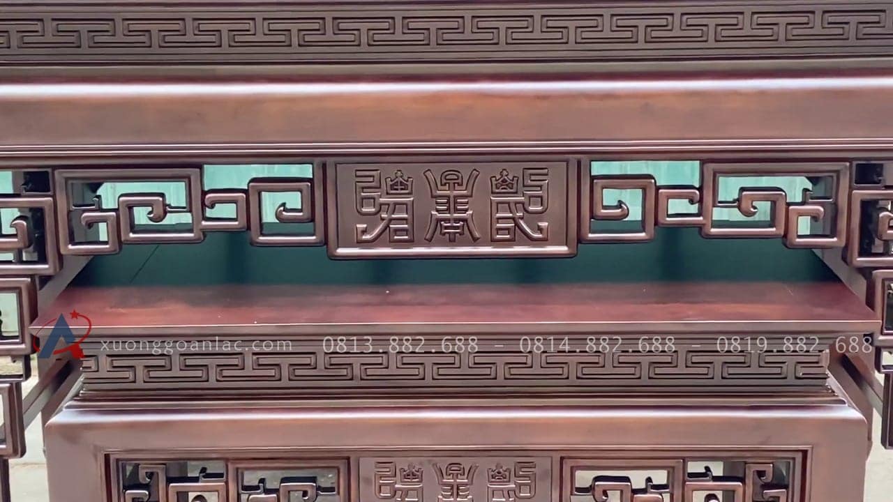Bộ án gian thờ hàng đặt theo thiết kế 1m97 gỗ hương đá chân 14 15 Mẫu án gian thờ đục hàng thiết kế