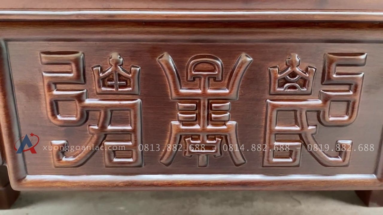Bộ án gian thờ hàng đặt theo thiết kế 1m97 gỗ hương đá chân 14 16 chữ hán đục ở trung tâm yếm dạ