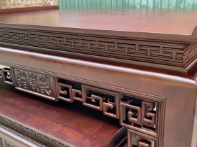Bộ án gian thờ hàng đặt theo thiết kế 1m97 gỗ hương đá chân 14 12 án gian thờ rộng rãi nổi bật