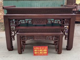 Bộ án gian thờ hàng đặt theo thiết kế 1m97 gỗ hương đá chân 14 13 bàn cơm gỗ hương đá